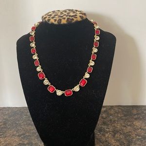 Anne Klein Gold Tones Red and Clear Glass Stones Necklace